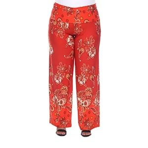 AK-2312 White Mark Floral Paisley Printed Palazzo Pants Red Size S